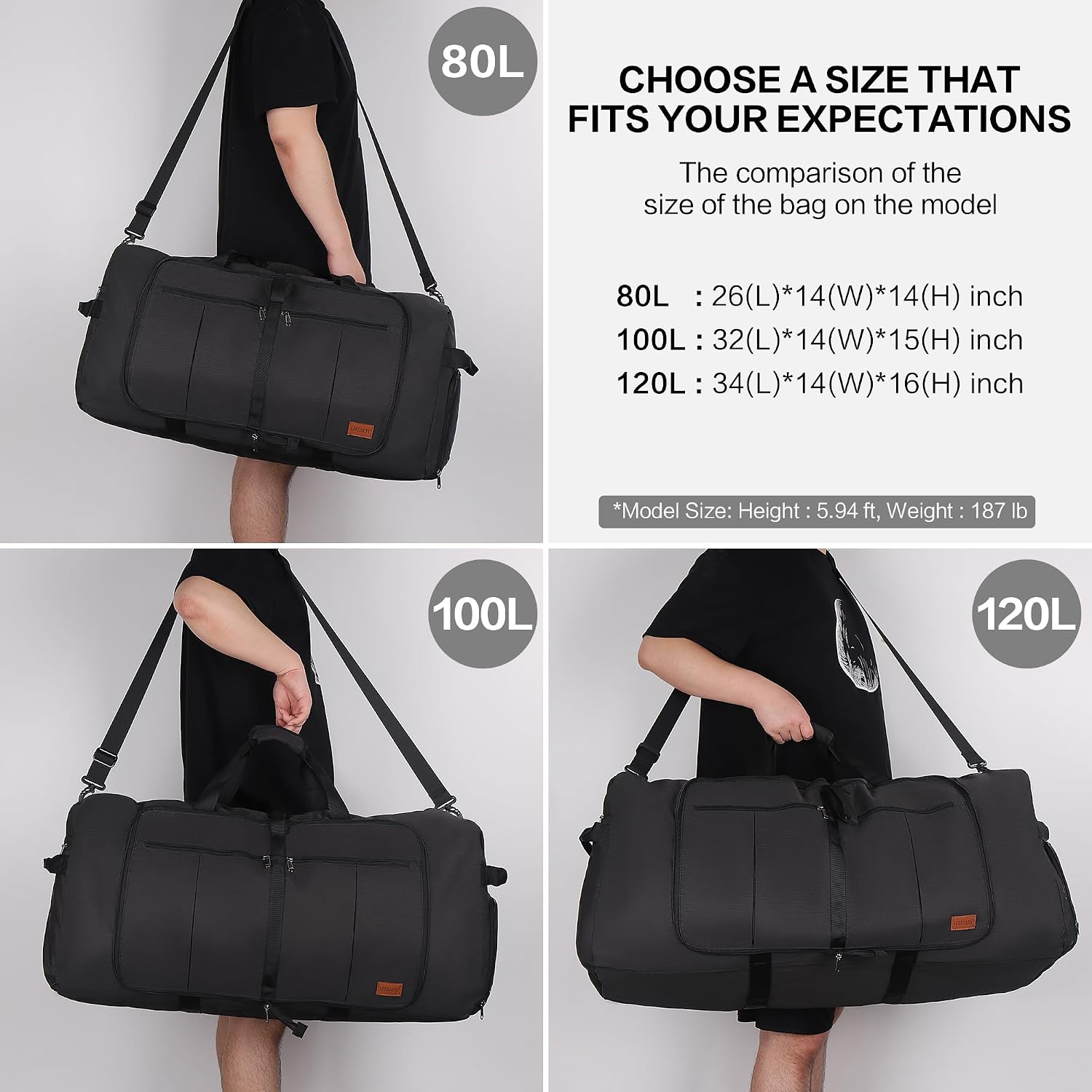 120L Foldable Collapsible Waterproof Travel Duffel Bag for Men and Women - Image 2