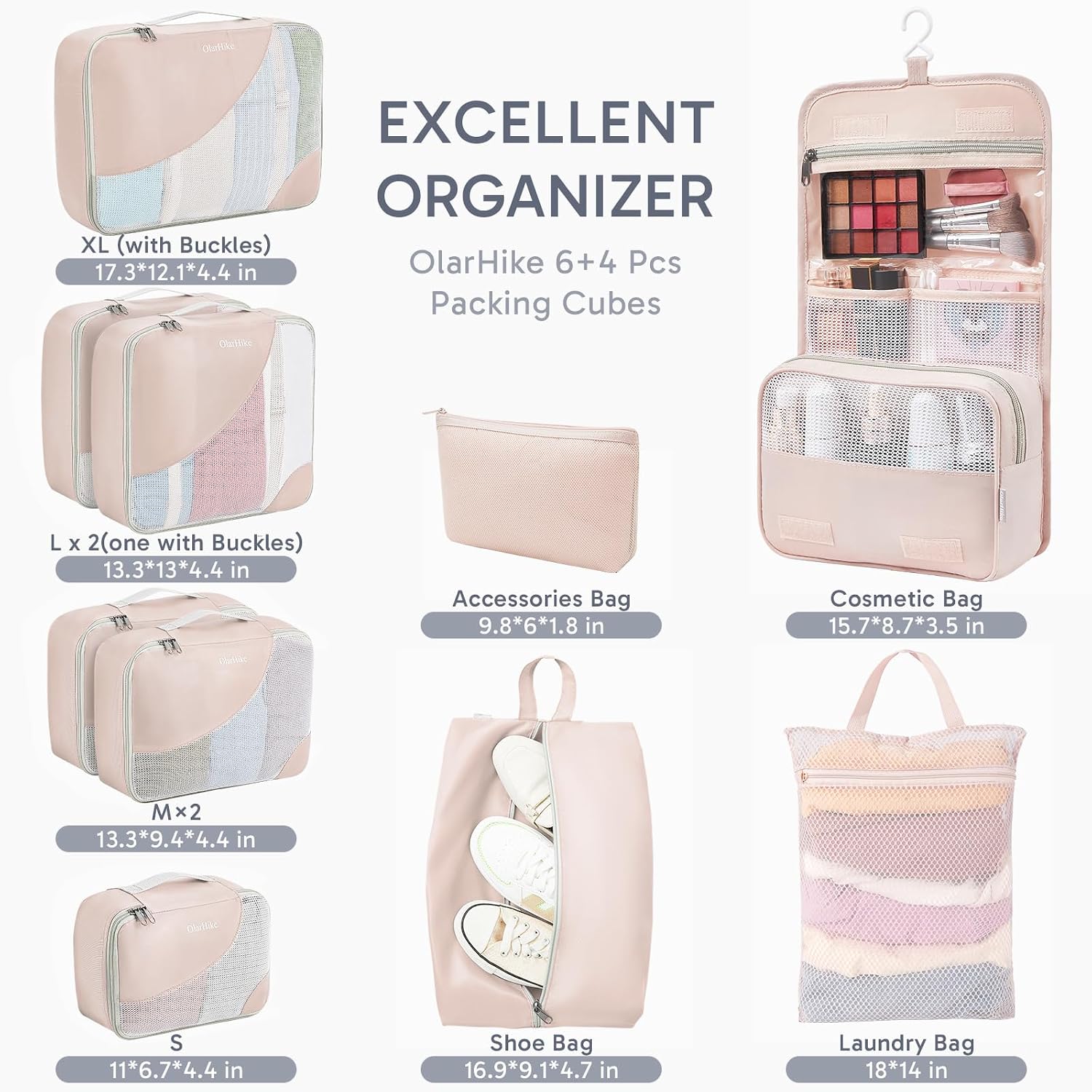 10 Set Packing Cubes for Travel, Gifts for Women Mom,Anti-Tearing Suitcase Organizer for Luggage with Shoe & Hanging Toiletry Bag,OlarHike Vacation Essentials & Accessories for Cruise Ship - Image 2