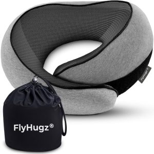 FlyHugz® Neck Travel Pillow Memory Foam Neck Pillow, Gray