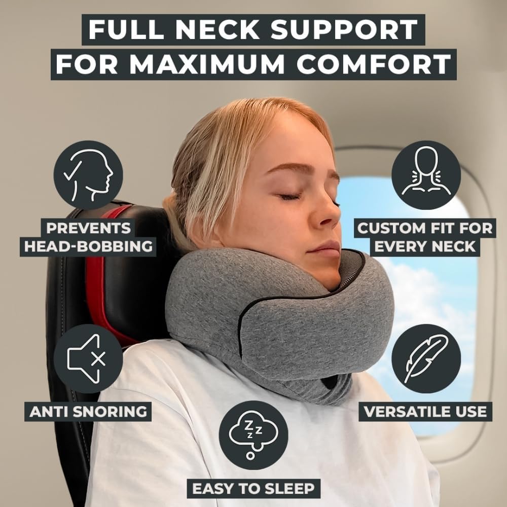 FlyHugz® Neck Travel Pillow Memory Foam Neck Pillow, Gray - Image 2
