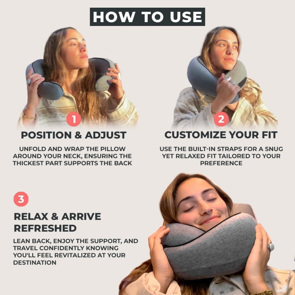 FlyHugz® Neck Travel Pillow Memory Foam Neck Pillow, Gray - Image 3
