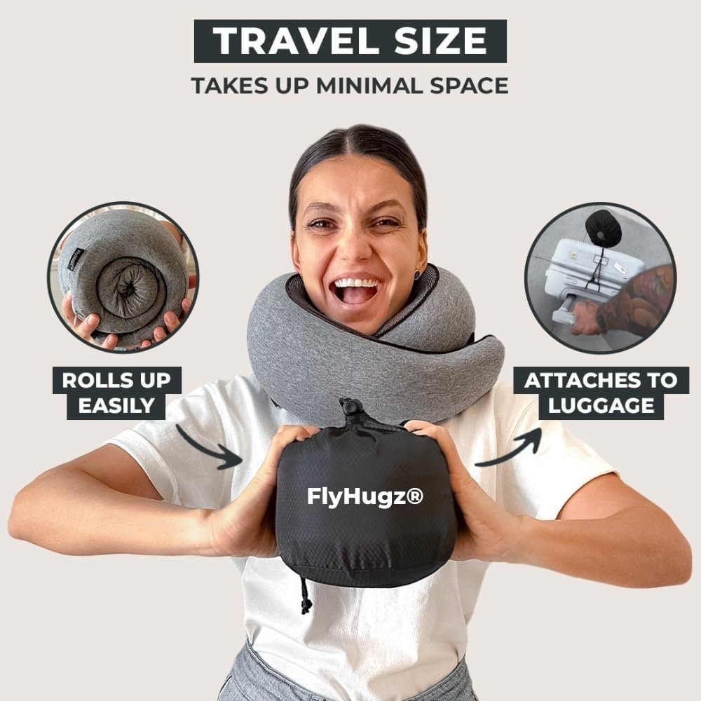 FlyHugz® Neck Travel Pillow Memory Foam Neck Pillow, Gray - Image 4