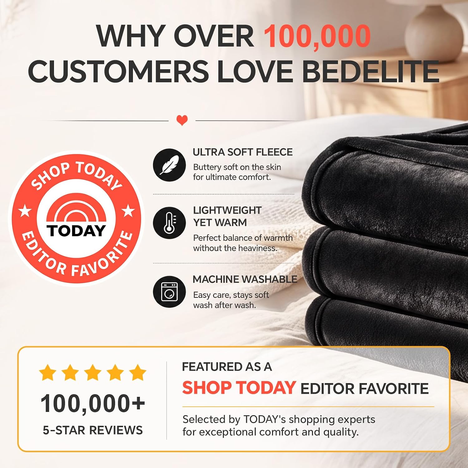 BEDELITE Fleece Blanket Soft Plush Throw for Couch Black 50"x60" - Image 2