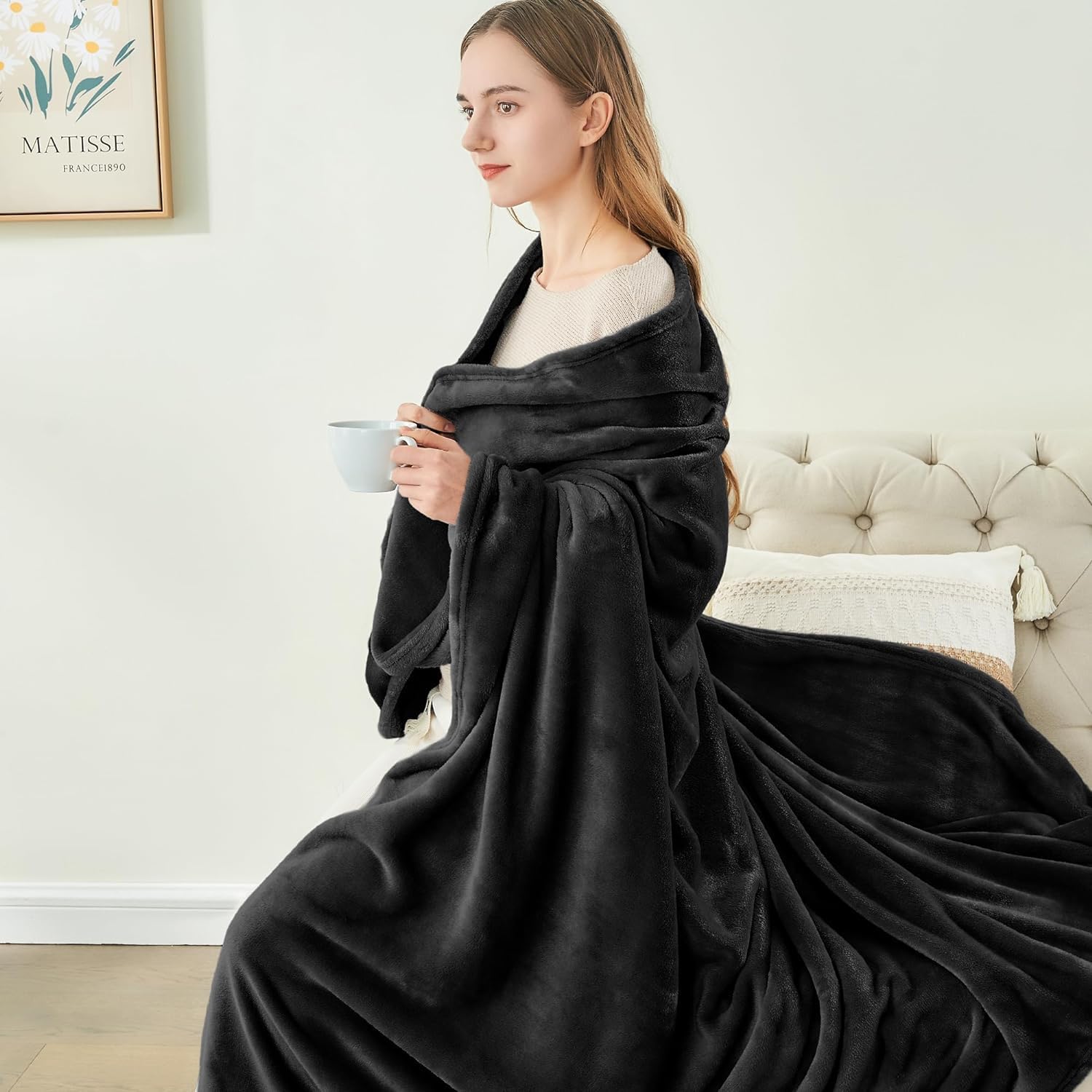BEDELITE Fleece Blanket Soft Plush Throw for Couch Black 50"x60" - Image 5