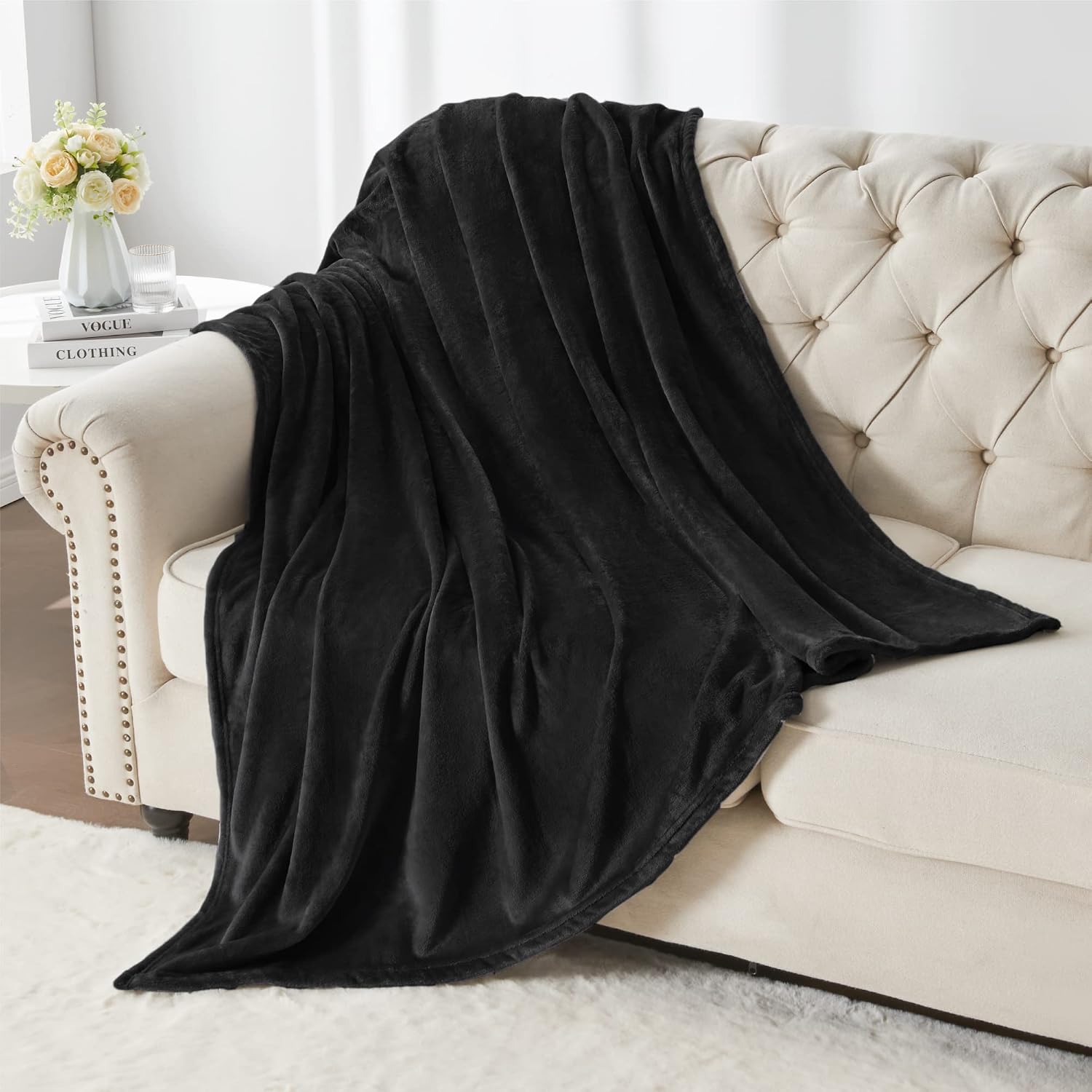 BEDELITE Fleece Blanket Soft Plush Throw for Couch Black 50"x60" - Image 8